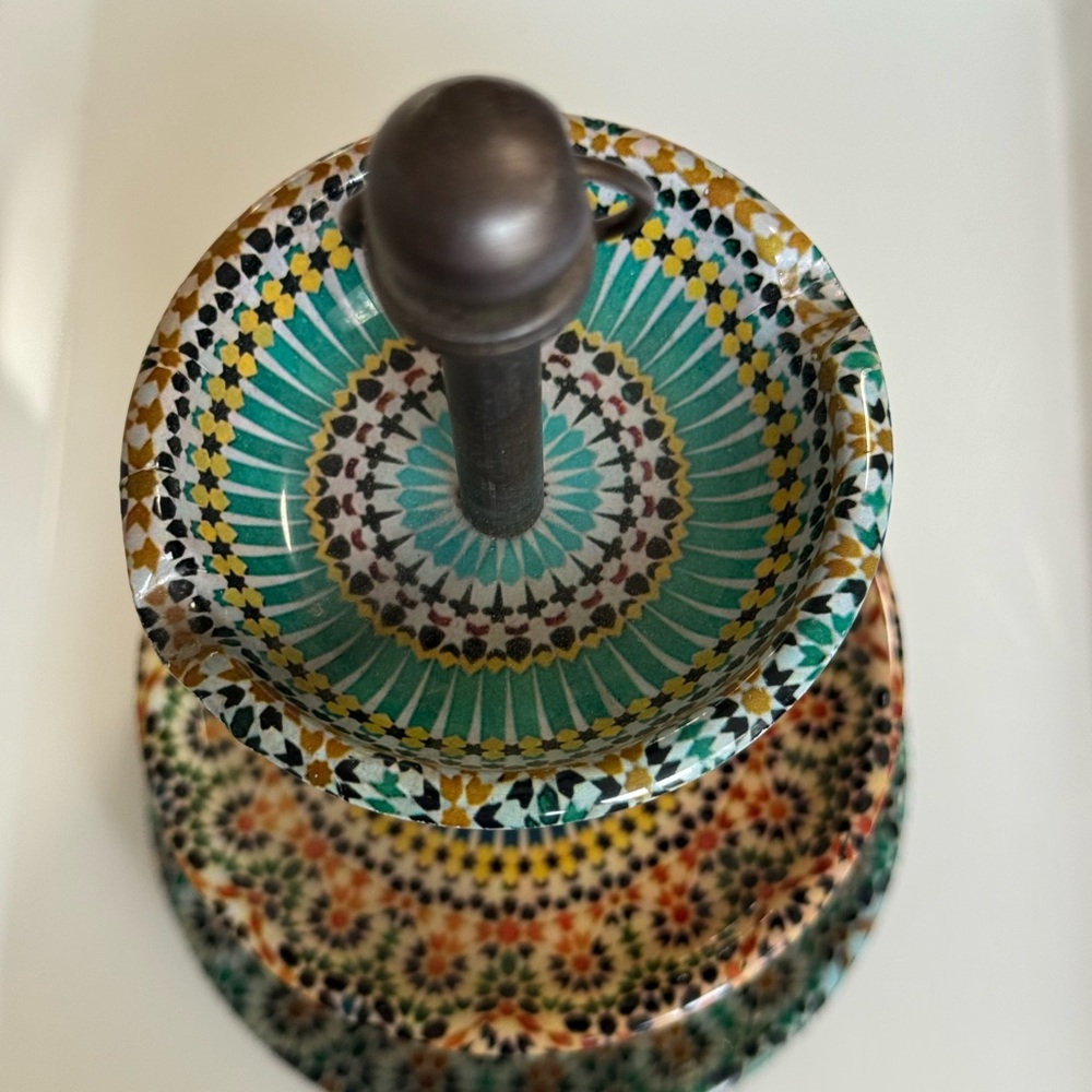 Cost Plus  Tiered metal Jewelry Stand painted in Turquoise, Gold, Blue - Picture 2 of 5